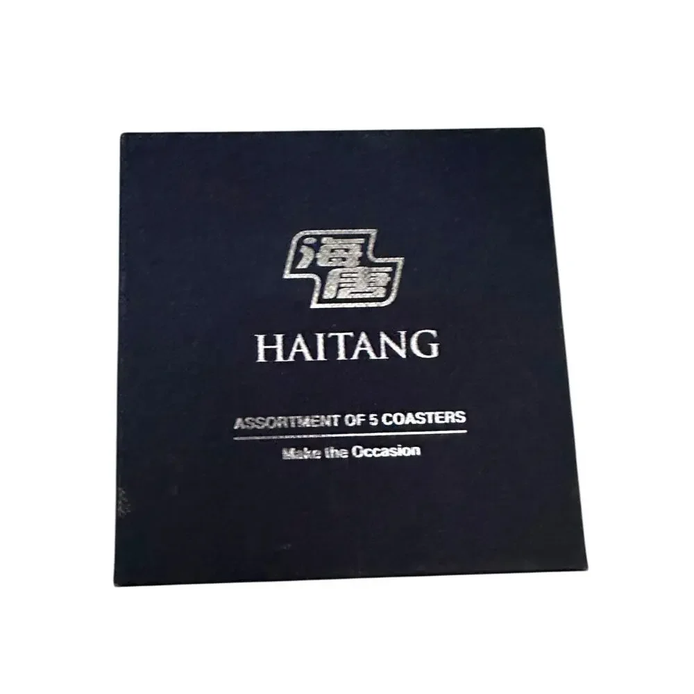 Haitang Coaster Set of 6 Colorful Asian Folk Art Cork 4” Square NIB Hostess Gift